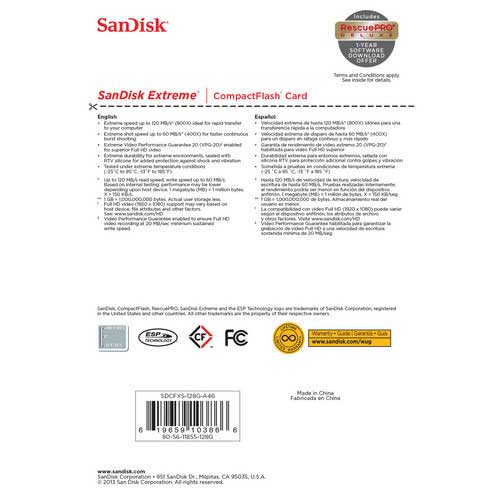 کارت حافظه سندیسک مدل SanDisk 128GB Extreme CompactFlash UDMA 7