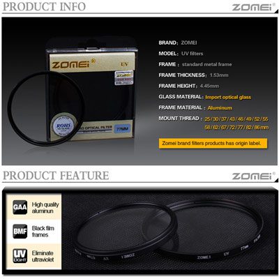 فیلتر لنز یووی زومی Zomei UV 82mm Filter