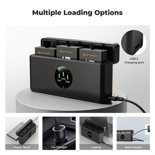 باتری و شارژر سه تایی گوپرو 13 کی اند اف K&F Concept Hero 13 Battery Charger