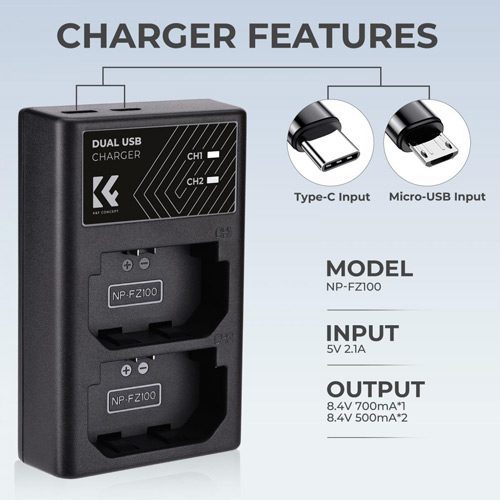 شارژر دوتایی سونی کی اند اف K&F NP-FZ100 Battery Charger