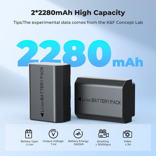 باتری و شارژر دوتایی سونی کی اند اف K&F Sony NP-FZ100 2280mAH Battery and Dual Slot Charger