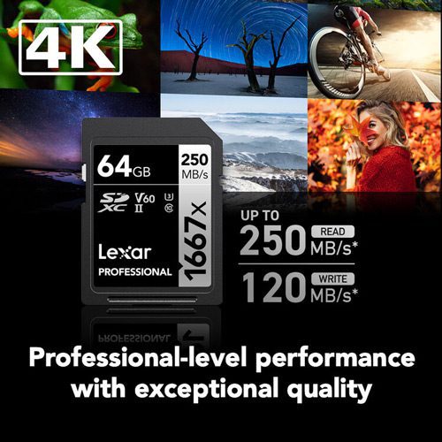 کارت حافظه لکسار Lexar 64GB Professional 250MB/s 1667x UHS-II SDXC