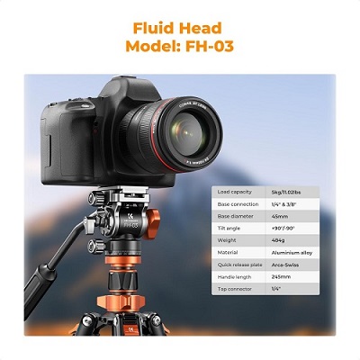 سه پایه فیلمبرداری کی اند اف K&F Concept K234A7+FH-03 Video Tripod