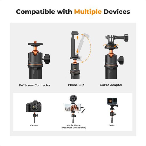 سه پایه موبایل و دوربین ورزشی کی اند اف K&F Selfie Stick MS-11